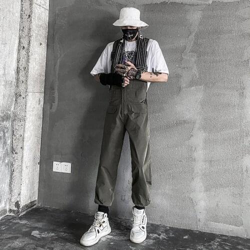 Mens Casual Full Length Overalls Black Army Green Safari Style H12