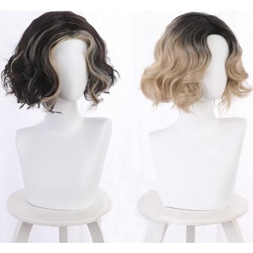 New 2021 Loki Season 1 Loki Sylvie The Variant Cosplay Wig Short Curly Black Blond Mix Heat Resistant Synthetic Hair + Wig Cap