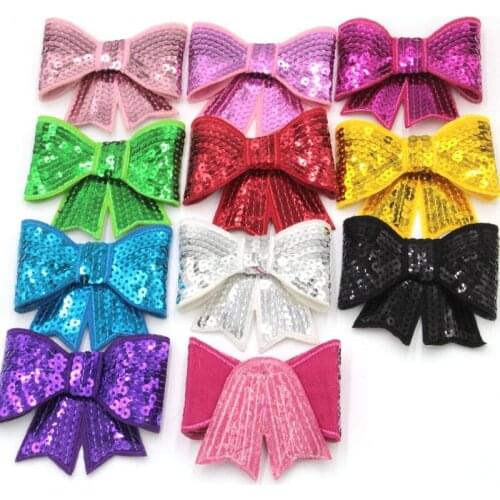 100pcs/lot ew Arrival10 colors 3" Large Sequin Bows Without Clip Embroideried Headwear Baby Girls Children DIY Hair Accessories