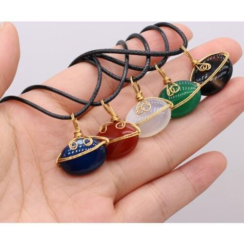 Fashion Gold Color Wire Wrap Gem Necklace Red Green Agates Crystal Stone Pendant Necklace Jewelry Women Reiki Heal Gifts