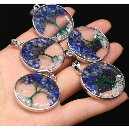 Natural Stone Gravel Pendants Lapis lazuli Tree of Life High Quality for Jewelry Making DIY Necklace Accessories