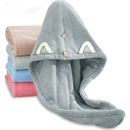 2021 Dry Hair Towel Cute Women Hair Drying Hat Microfiber Solid Towel Super Absorption Turban Towels