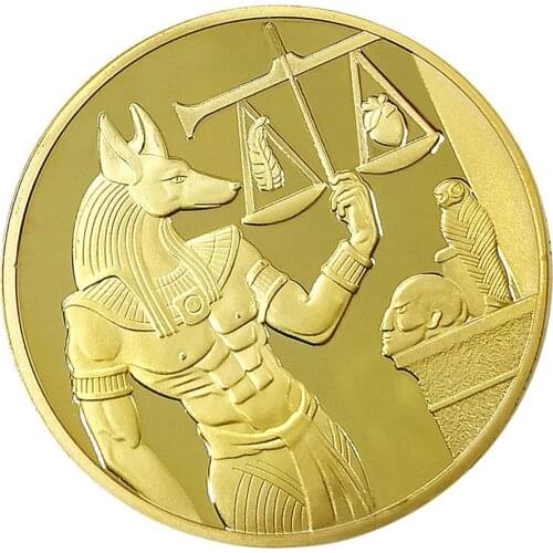Gold Plated Egyptian Soul Keeper Anubis Commemorative Coins Collection Decor