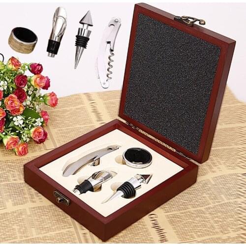 Professional 4 Pcs Set Wine Opener Set Foil Cutter Portable Kitchen Gadgets Suit Opener Corkscrew Corks Out Tool Stainless Steel