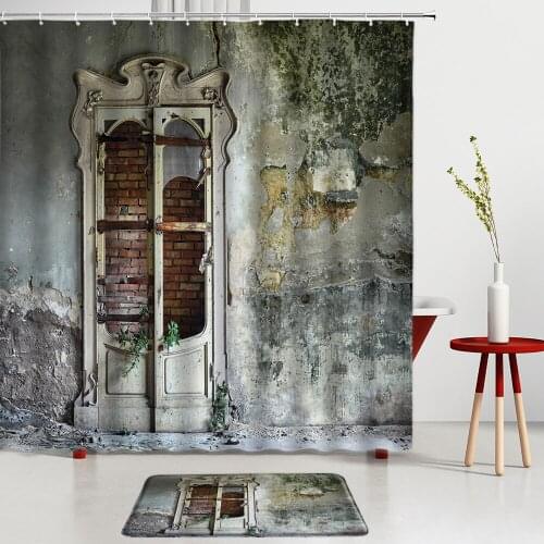 Retro Dilapidated Door Bathroom Sets Shower Curtains Bath Mats Entrance Door Mats Kitchen Room Decoration Rugs Non-Slip Carpet
