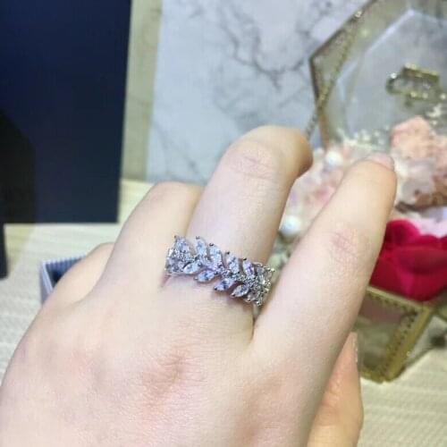 Luxurious crystal Olive Leaf ring classic vintage cz zircon mini leaves ring for women 925 Sterling silver wedding party jewelry
