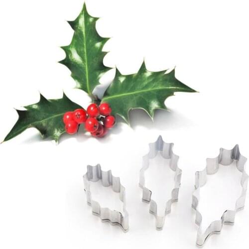 Christmas Holly Leaves 3Pcs Stainless Stell Cookie Cutter Pastry & Biscuit Baking Cake Decorating Cupcake Mold Fondant Tools