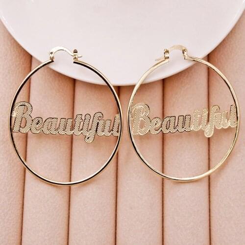 New Trendy Gold Copper Plated Round Hoop Earrings With Letter For Women Girls Fashion Jewelry Accessories Wedding Party GiftGif