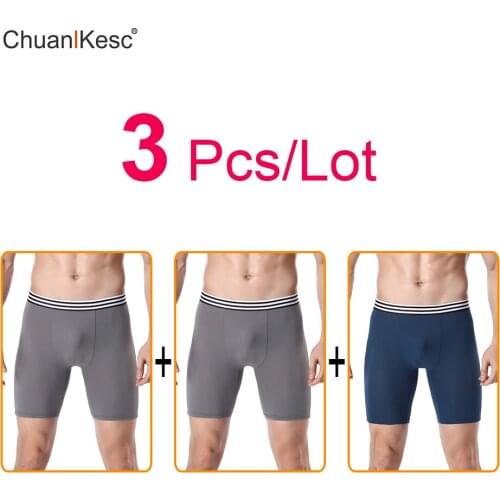 3pcs Mens Sports Underwear Long Ice Silk Boxers Soft Comfortable Sweat Absorbing Fast Drying Running Anti Abrasion Leg Shorts
