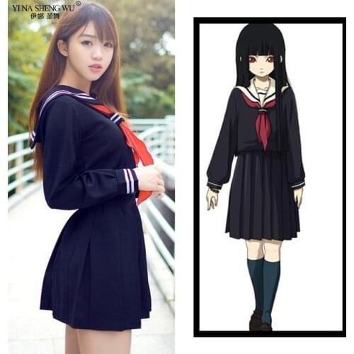 Japanese Korea School JK Uniform For Girls Autumn Long-sleeve Student Sailor Uniforms Anime Hell Girl Cosplay Costumes With Tie