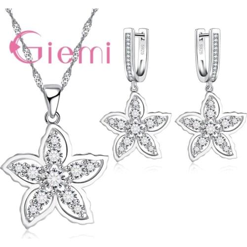Unique 925 Sterling Silver Cubic Zirconia Flower Shape Pursuit Personality Irregular Crystal Solid Female Jewelry Set Gift