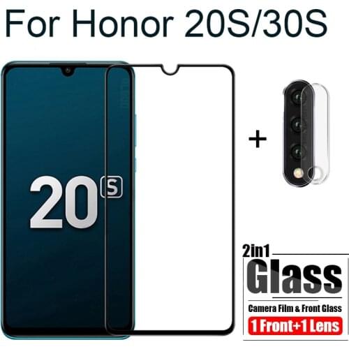 Honor 20S Protective Glass On for Huawei Honor 30i 30S Camera Lens Screen Protector Tempered Glass Black Front Film Honor20S