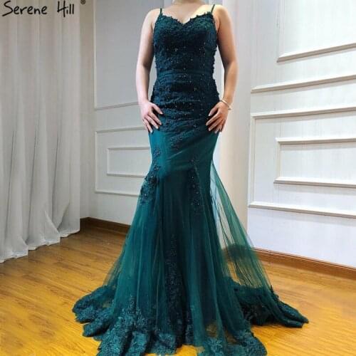 Green Sexy Sweetheart Lace Crystal Evening Dresses 2020 Dubai Luxury Mermaid Evening Dress Real Photo LA60712