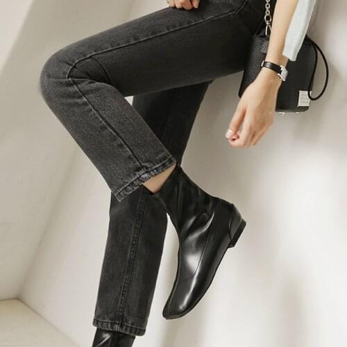 Ladies All-match Black Nude Boots Square Toe Thick Heel High Heels 4CM/6CM Zipper Ankle Boots Women Size 33-42