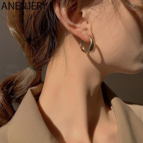 ANENJERY 925 Sterling Silver Hoop Earrings for Women Minimalist Geometric Ear Hoops Party Jewelry Gifts S-E1373