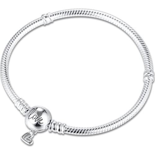 Moments Freehand Heart Clasp Snake Chain Bracelet Valentine Day Jewelry 925 Sterling Silver Charms Bracelets for Women DIY 2020