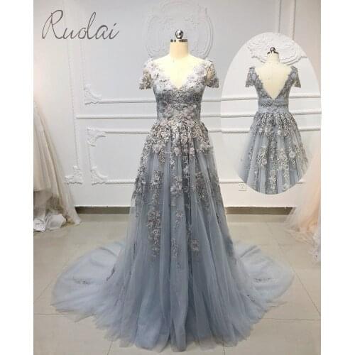 3D flowers pearls Long Prom Dresses 2019 Short Sleeve Dress Prom Gown For Women Formal Dress vestidos de fiesta