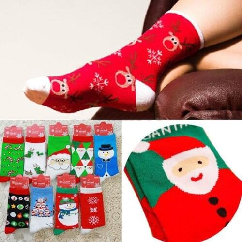 1 Pair Xmas Men Women Girls Cartoon Lovely Cotton Soft Warm Socks Santa Snowman Snowflake Thick Socks Outfit Fall Winter 9 Style