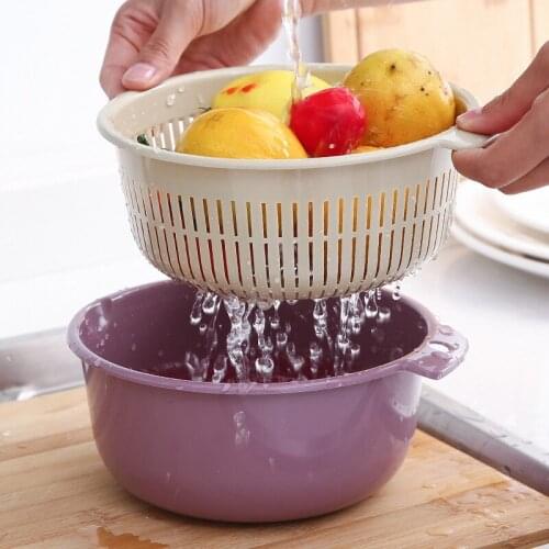 1PC Double Layer Plastic Colander Drain Basket Fruit Vegetable Washing Strainer Collapsible Drainer Bowl Kitchen Gadgets Tool