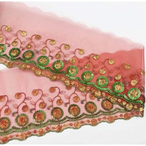 10Yards Embroidery Lace Trim Red Green Pink Blue Ribbon Home Curtains Wedding Dress Fabric Free Shipping 16cm Width