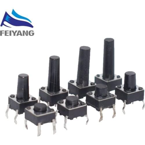 1000PCS 4Pin 6*6 Micro Tact Push Button Switches DIP 6x6x4.3/5/6/7/8/9/10/11/12/13/14/15 MM 4.3mm 5mm 6mm 7mm 8mm 9mm 10mm 11mm