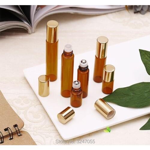 2.5ML 5ML 100ML 100pcs/lot High Class Empty Roll On Essential Oil Bottle, DIY Glass Brown Perfume Bottle, Cosmetic Containers