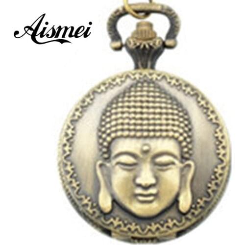 2018 New Arrive Antique Vintage Buddha Quartz Men Women Pocket Watch Pendant Necklace