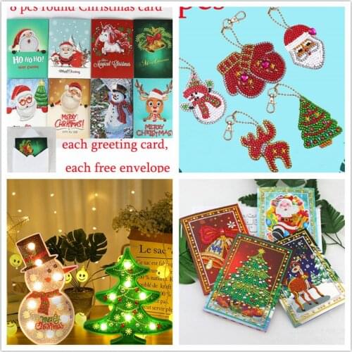 2020 hot sale popular diamond painting greeting card Christmas diamond painting night light Christmas keychain Christmas gifts