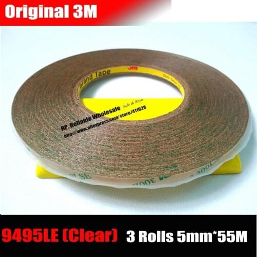 3 Rolls (5mm*55M*0.17) Strong Sticky 3M 9495LE Transparent Waterproof for LED Light Panel Nameplate Screen Bond, Heat Resist