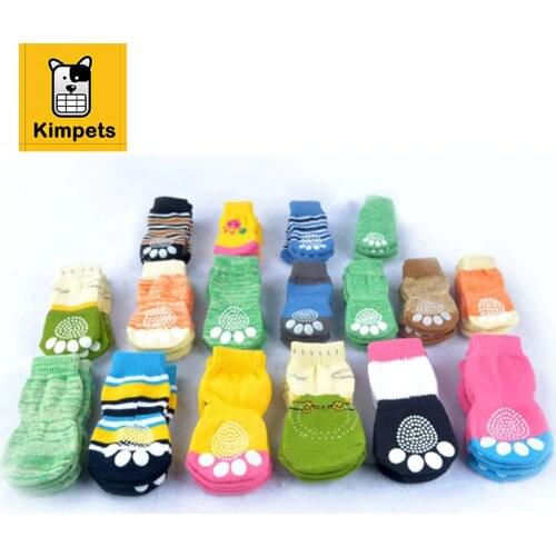 Kimpets 4pcs Puppy Small Dog Shoes Cute Cartoon Warm Soft Cotton Knits Sock Anti Slip Skid Socks Bottom Promotional High Quality