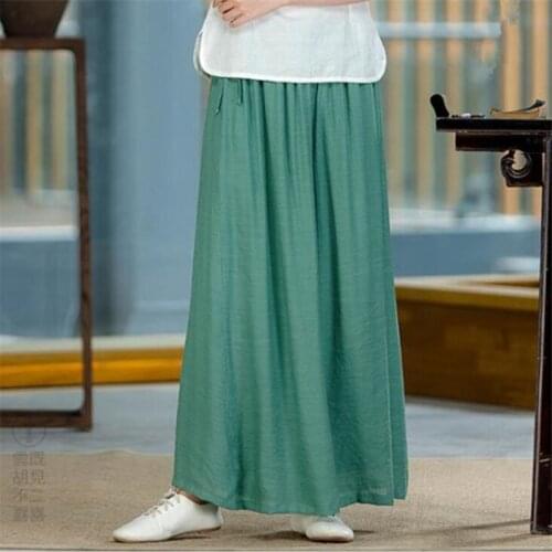 Casual Loose Cotton Women Long Pants High Waist Wide Leg Pants Summer Chinese Style Straight Palazzo Trousers Plus Size 6XL 7XL