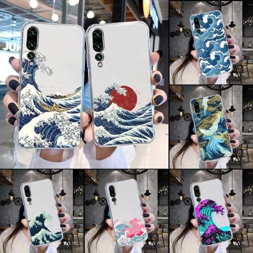 Wave Art japan aesthetic Phone Case Transparent For Huawei P Mate P10 P20 P30 P40 10 20 Smart Z Pro Lite 2019 transparent luxury