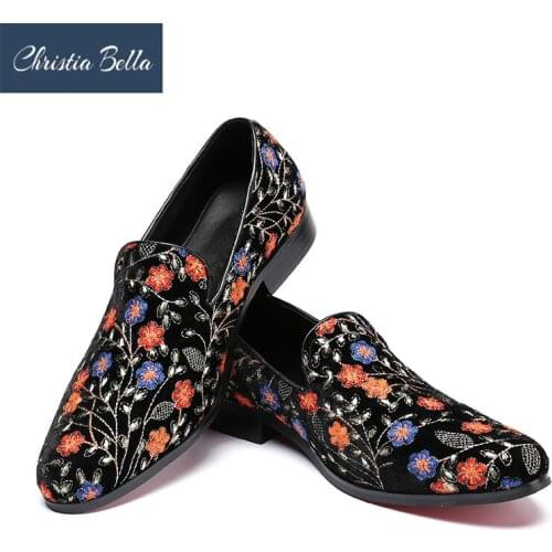 Christia Bella New Fashion Handmade Printing Gentleman Red Bottom Luxury Men Shoes Party and Wedding Loafers Mens Dress Flats
