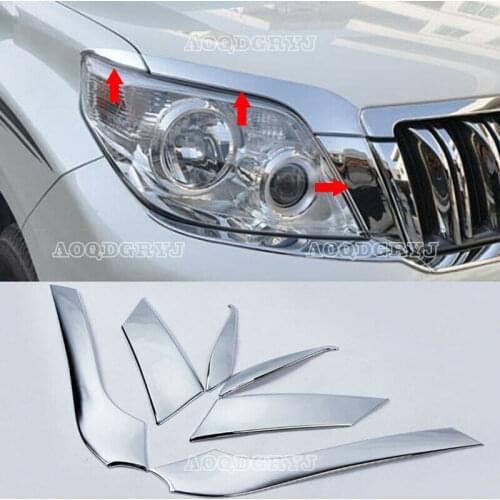 For Toyota Prado FJ150 2010-2013 ABS Chrome Headlight Lamp Eyebrow Molding Trim Cover Car Styling Accessories