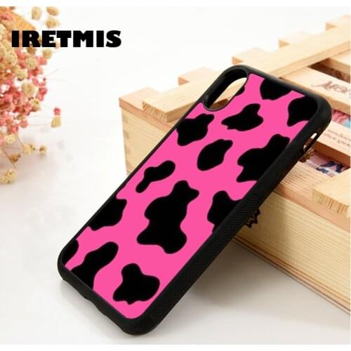Iretmis 5 5S SE 6 6S TPU Silicone Rubber Phone Case Cover for iPhone 7 8 Plus X Xs 11 12 MINI Pro Max XR Pink Moo Moo