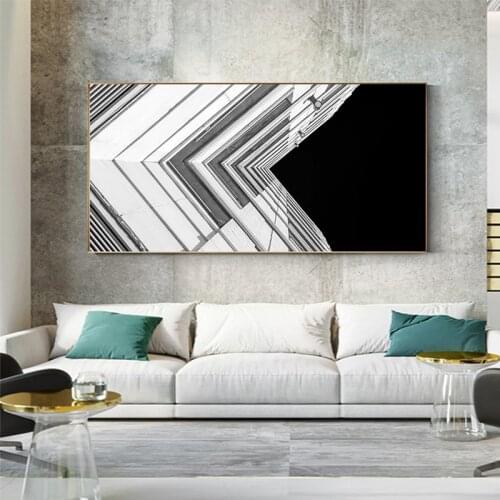Modern Black n White Geometric City Canvas Painting Industrial Style Poster Print Big Wall Art Picture for Living Room Tableaux