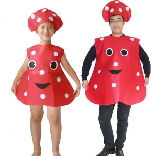 Halloween party cosplay children kid adult red mushroom costume felt vegetable jumpsuit for boy and girl men women
