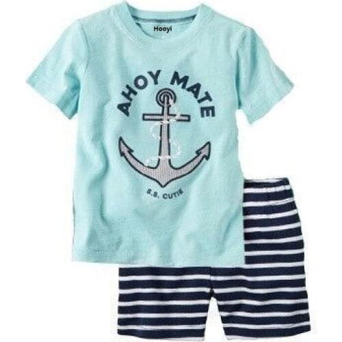 Anchor Baby Boy Clothes Suit Blue T-Shirts Stripe Pants Summer Boys Outfits Sailor AHOY MATE Cotton Bodysuit Sets Tops 0-2 Year