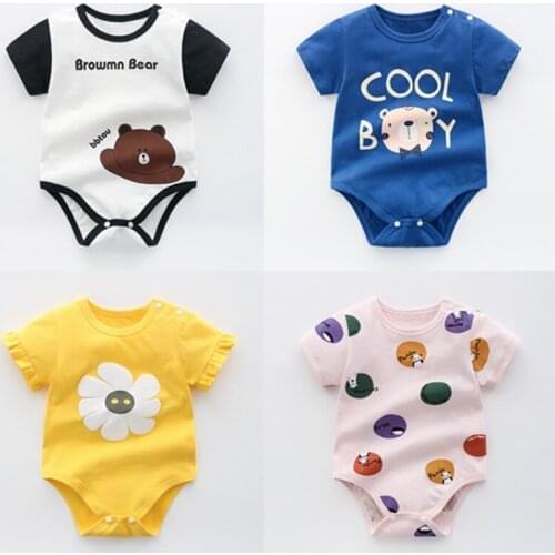 Summer Unisex Baby Rompers Clothes Newborn Jumpsuit Cartton Bear Print Baby Boys Girls Thin Short Sleeve Climbing Suit