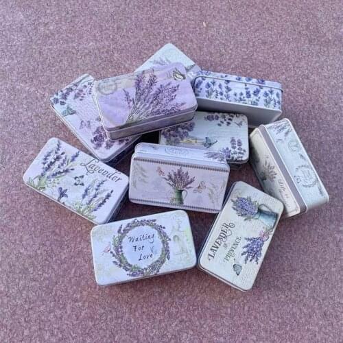Lavender Printing Metal Storage Box Lip Perfume Packaging Case Jewerly Organizer Reusable Collection Tin Box Small Gifts