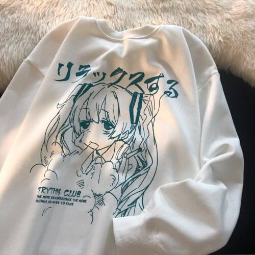 Sweet Kanji Girl Punk Anime Hoodie Sweatshirt 2021 Korean Ins Japanese Harajuku Style Hot Student Teens Clothes Long Sleeve Tops