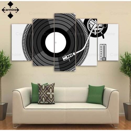 Music Record Player 5 Pieces Wall Posters and Prints Black and White Canvas Picture Modern Printing Painting for Home Decoration