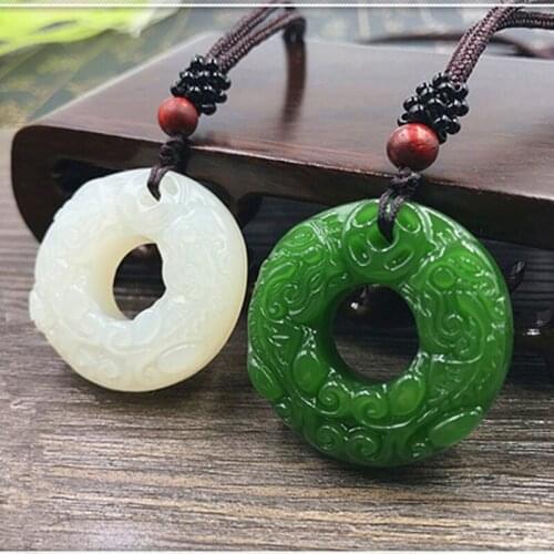 Natural jades Nephrite Donuts pendant Peace buckle double PIXIU doughnut pendant Jewelry for woman and men
