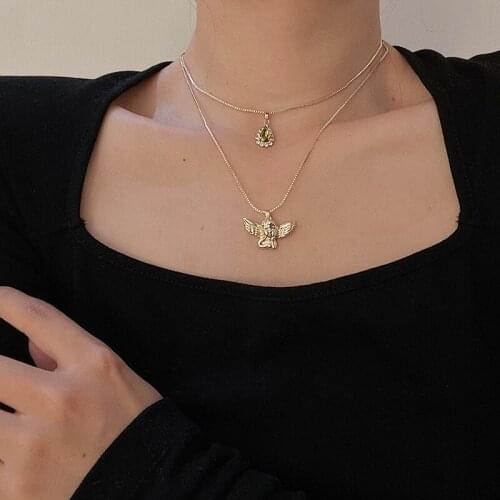 Huge Bud 2pcs Pendant Necklaces Set Gold Plated Water Drop Angel Charm Chokers Women Vintage Jewelry Party Wedding Accessories