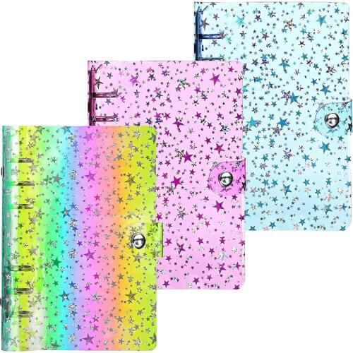 3 Pieces A6 PVC 6-Ring Binder Planner Notebook Cover with Snap Button Closure Loose Leaf Folder for Journal Office Stationery