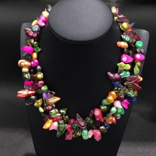 Beach style natural fresh water pearl necklace 3 layers multi color fashion women jewelry free shipping