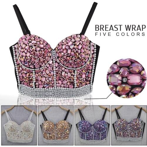 Luxury Pearls Corset Colorful Rhinestone Bustier Bra Crop Top Wedding Push Up Bralette Sexy Night Club Tank Tops Crystal Vest