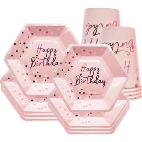 PINK MINNIE Rose Gold Pink Foil Thick 9in Paper Plates Cups Disposable Tableware Sets Happy Birthday Party Decorations for Girl