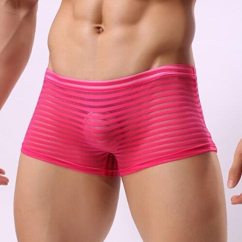 Sexy Men See Through Seamless Boxer Briefs Underwear Shorts Trunks Underpants Sexy Mens Underwear Front Convex See Through Mens