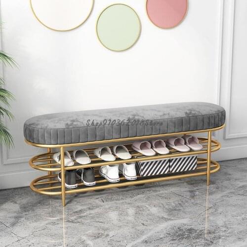 Nordic Light Luxury Iron Shoes Stool Household Entrance Soft Bag Cushion Shoe Cabinet Entrance Creative Shoes Stool